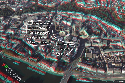 Bremen im Luftbild und dreidimensional - Aerial Anaglyph City Bremen by terra-air services 