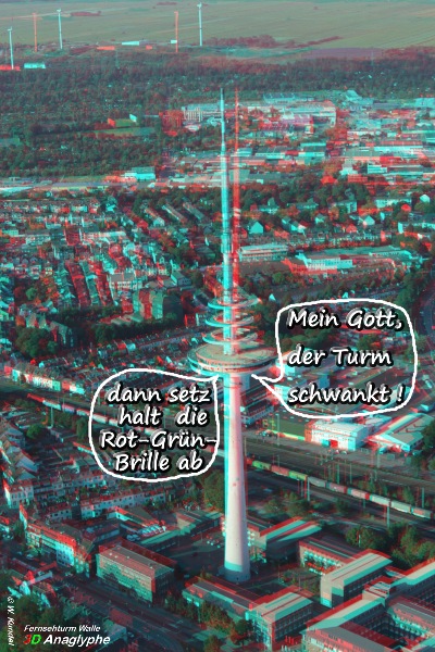 Anaglyphe vom Fernsehturm Bremen dreidimensional, aerial anaglyph by terra-air services