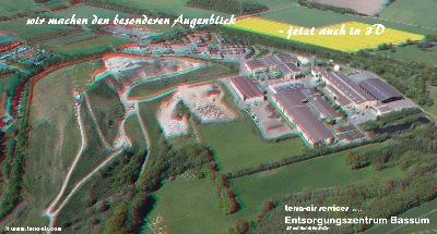 Bassum Entsorgungszentrum im Luftbild - dreidimensional Anaglyphe