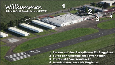 Willkommen am Atlas Airfield Ganderkesee sagt ihr Pilot Wolfgang Kundel